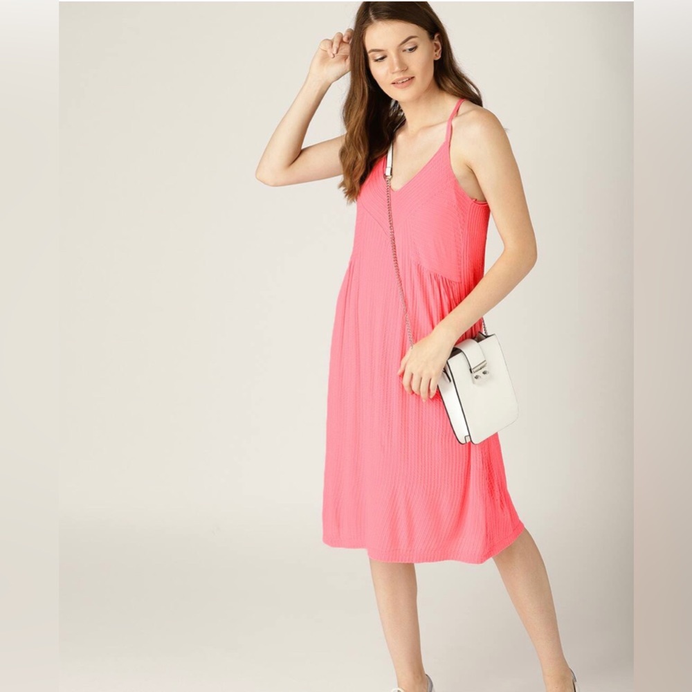 Esprit Pink Self Striped Dress. Size- S Fit M too - Picture 1 of 9